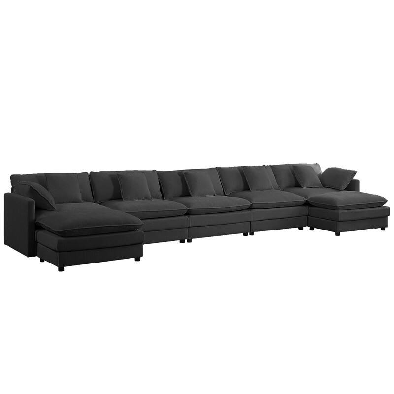 Mixoy 183''U-Shaped Chenille Modular Sectional Sofa,7-Seater Cloud Sleeper Deep Seat Couch with Ottoman and Thickened Cushions