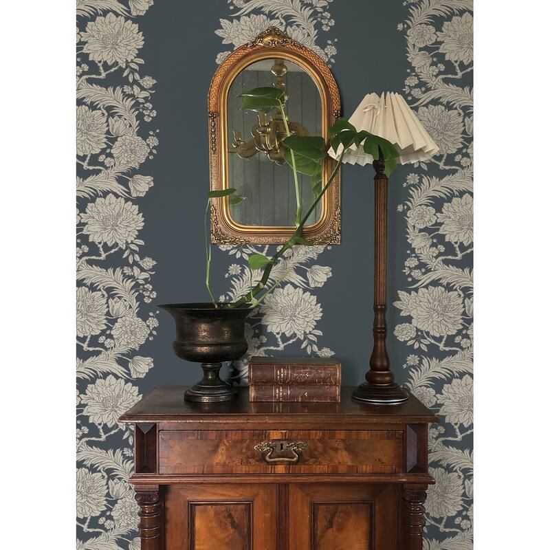 Chris Loves Julia x A-Street Prints Gisela Blue Floral Columns Wallpaper