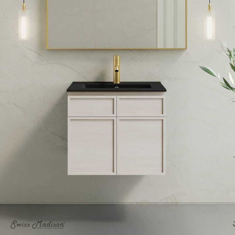 St. Tropez 24" Wall-Mounted Bathroom Vanity In White Oak With Black Sink Top - 24