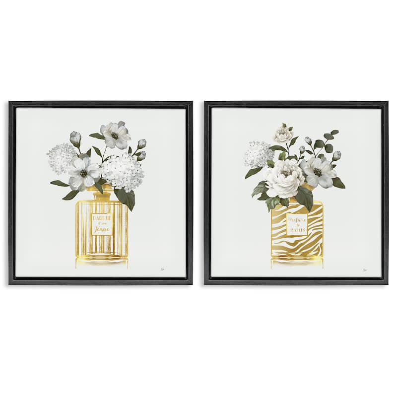 Stupell Glam Detailed Perfume Bouquets Framed Floater Canvas Wall Art Design By Nan (Set of 2) - 25 x 25 - Black