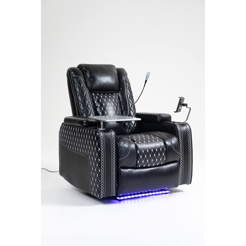 Leather Zero‑Gravity Recliner Chair with Infinite Position, LED & Cup Holders