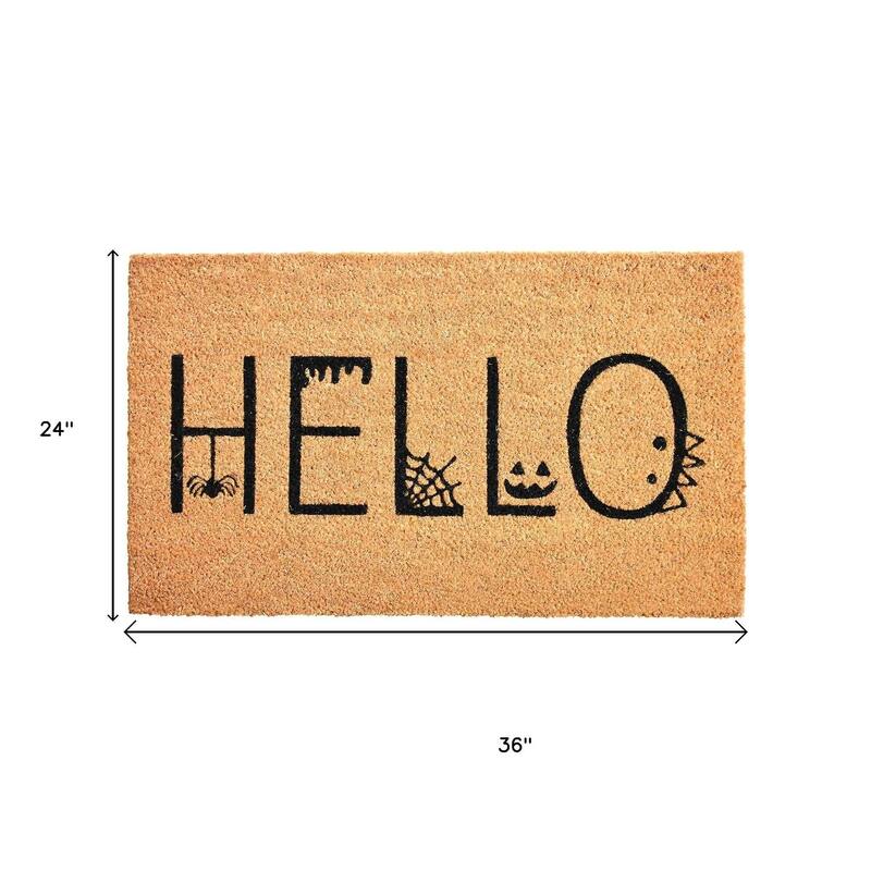 HomeRoots 24" X 36" Natural And Black Halloween Hello Outdoor Coir Door Mat - 24.00' X '36.00