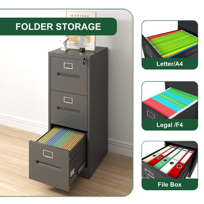 3-Drawer Locking Metal File Cabinet