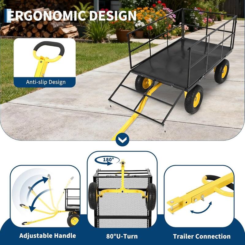 Heavy Duty Outdoor Folding Utility Garden Cart with Removable Sides and Wheels, 1500 LBS Load