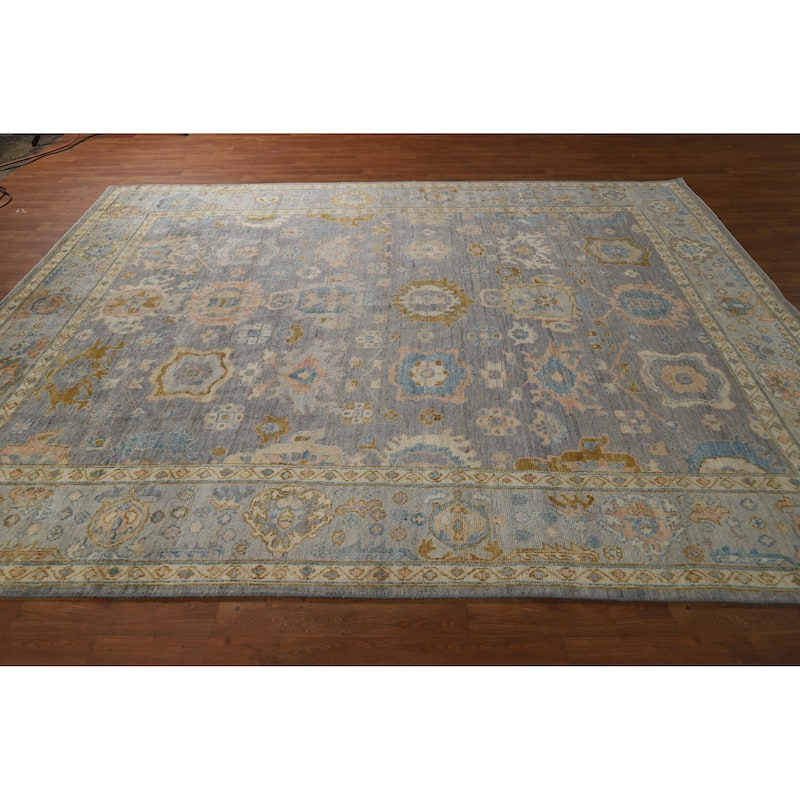 Hand Knotted Oriental 100% Wool Carpet Transitional All-Over Navy Blue & Blues Oushak Area Rug - 9' 11'' X 8' 1''