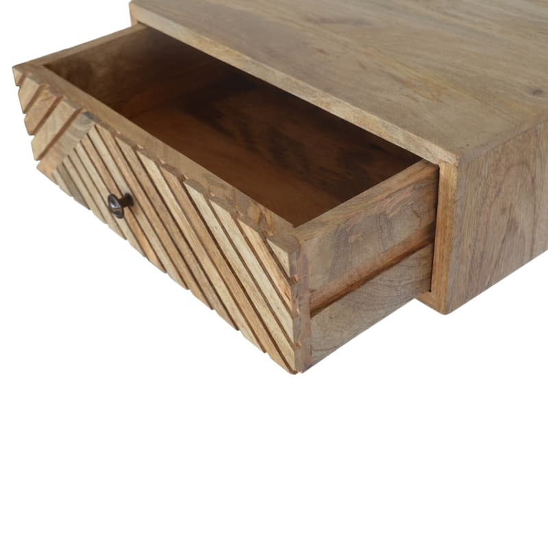 HomeRoots 18" Natural Solid Wood Carved Geometric One Drawer Floating Nightstand