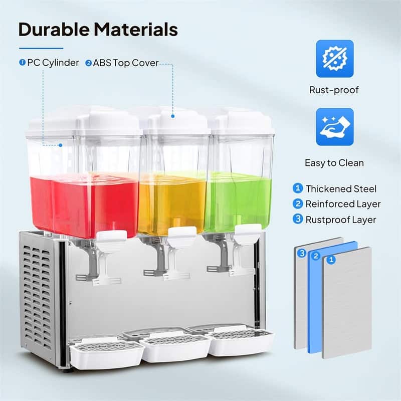 14.4 Gallon 110V 380W 3 Tanks Stainless Steel Beverage Dispenser With Thermostat Controller - N/A
