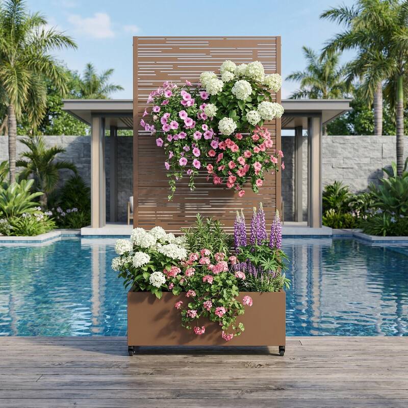 Raised Garden Bed Planter with Trellis Movable Planter Box with Lockable Wheels