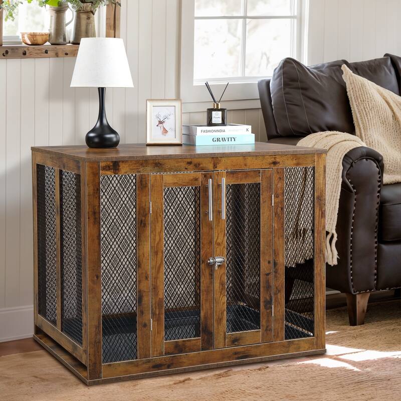 Furniture Dog Crate With Tray For Large Dogs, Indoor Aesthetic Puppy Kennel Pet House Dog Cage With Door