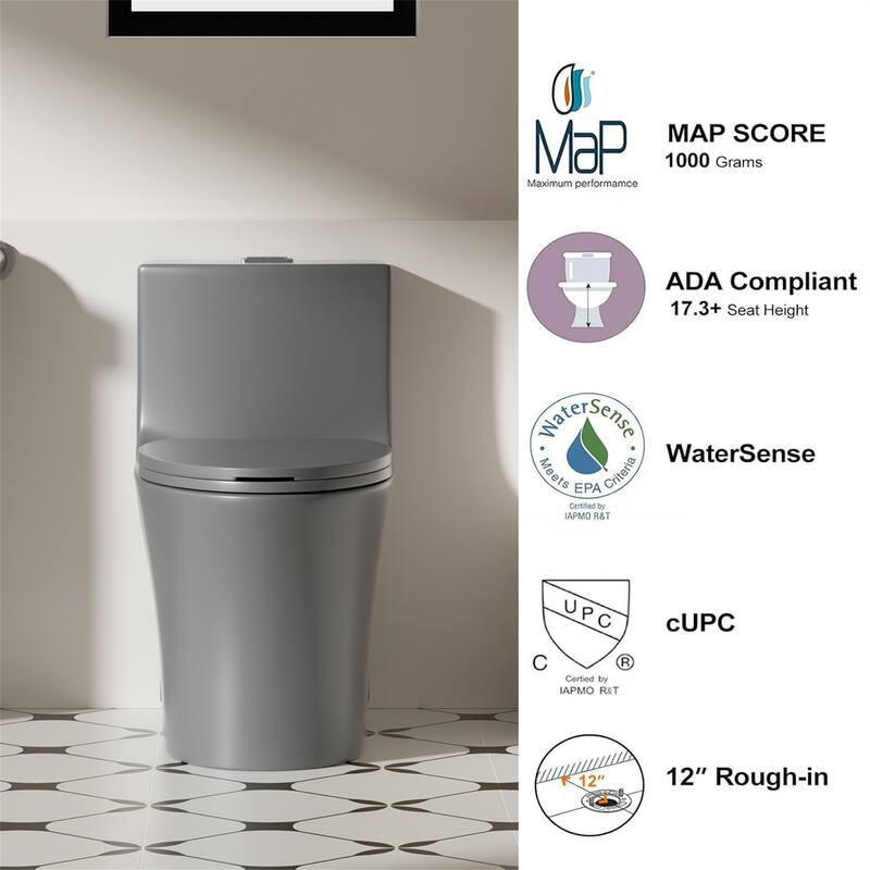Modern Light Gray One-Piece Toilet with Tornado Flush
