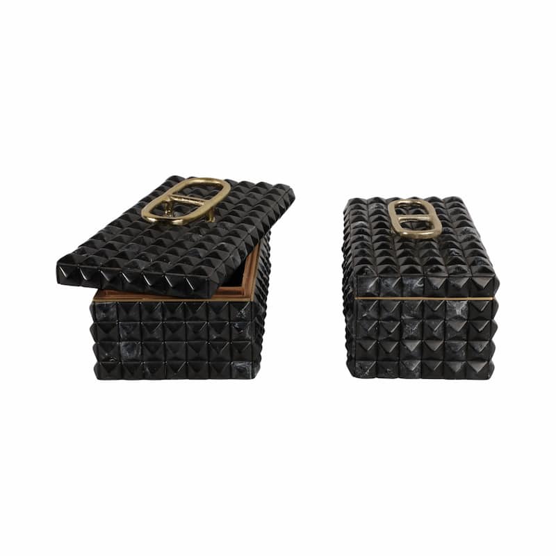 Decorative Box with Lid and Metal Handle - Set of 2, 14", 11", Gray - 14.0"