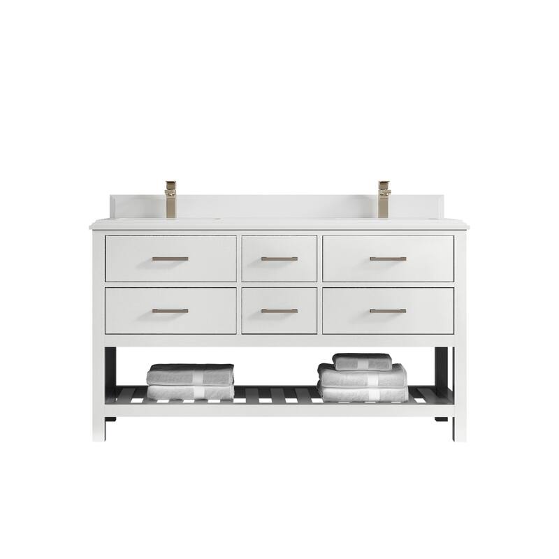 Willow Collections 60 in. W x 22 in. D Parker Double Sink Bathroom Vanity with Countertop - 1.5" White Quartz - White