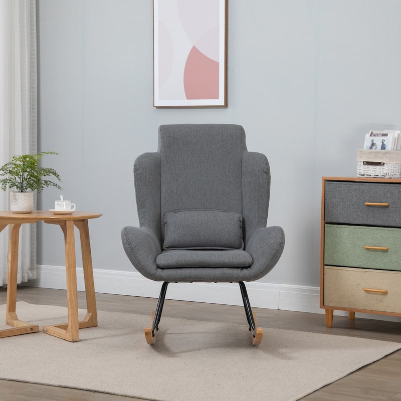 HOMCOM Modern Comfortable Relax Rocking Sofa Armchair Lounge Chair with Thick Padding Metal Frame Pillow Light Grey