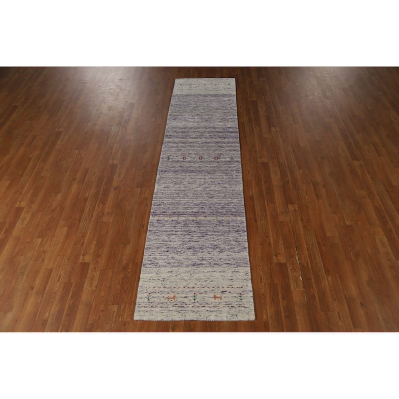 Tribal Gabbeh Indian Runner Rug Handmade Purple Wool Carpet - 2'4" x 9'6"