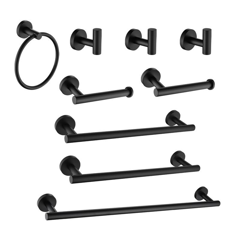 9-PCS Stainless Steel Bathroom Accessories Set Wall Mounted,Round Shape - Matte Black