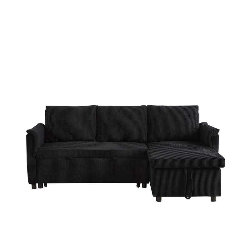 Convertible Corduroy Modular Loveseat Pull-Out Sleeper with Storage Chaise and Reclining Backrest for Living Room