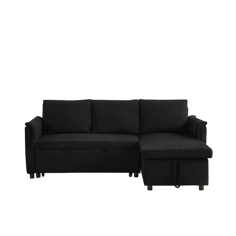 Modern 2-Seater Sofa L-Shaped Sleeper Sofa with 2 Pillows Storage Chaise and Adjustable Backrest, for Living Room, Black