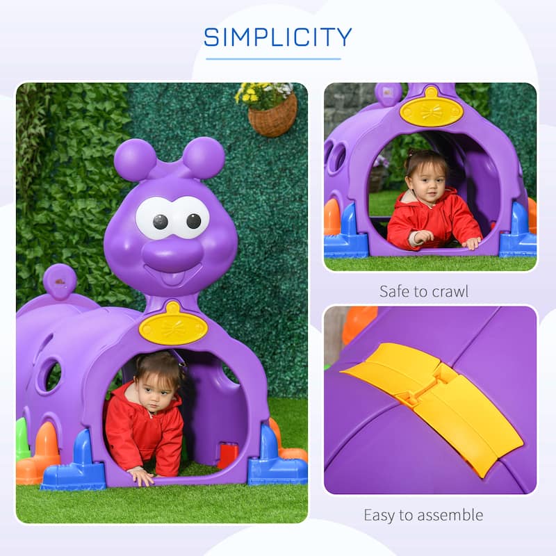 Qaba Caterpillar Climbing Tunnel for Kids Climb-N-Crawl Toy Indoor & Outdoor Toddler Play Structure for 3-6 Years Old, Purple