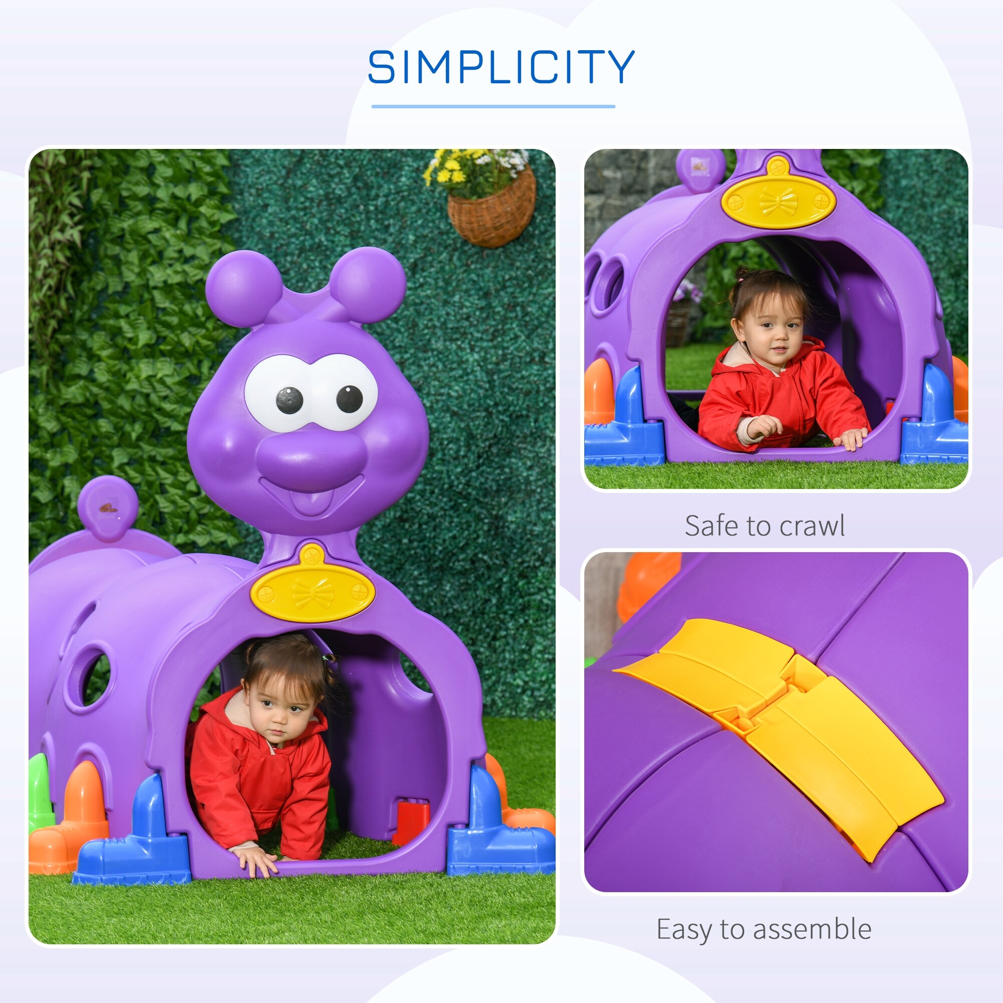 Qaba Indoor Outdoor Caterpillar Kids Tunnel Climbing Toy Toddler Play Tunnel for 3 6 Years Old Purple On Sale Bed Bath Beyond 33824338
