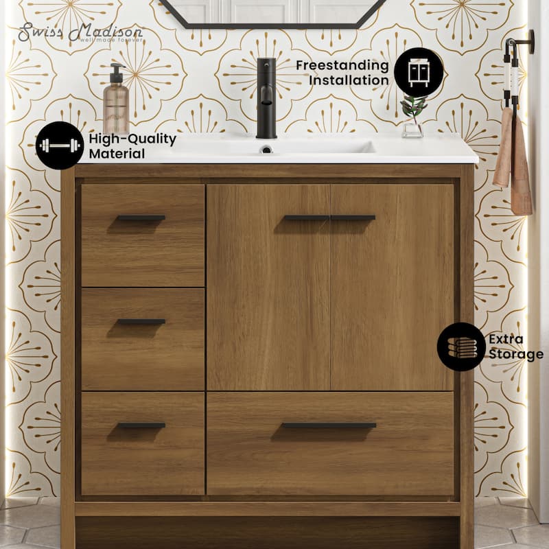 Virage 36" Freestanding Bathroom Vanity In Brown Oak With Sink Top - 36