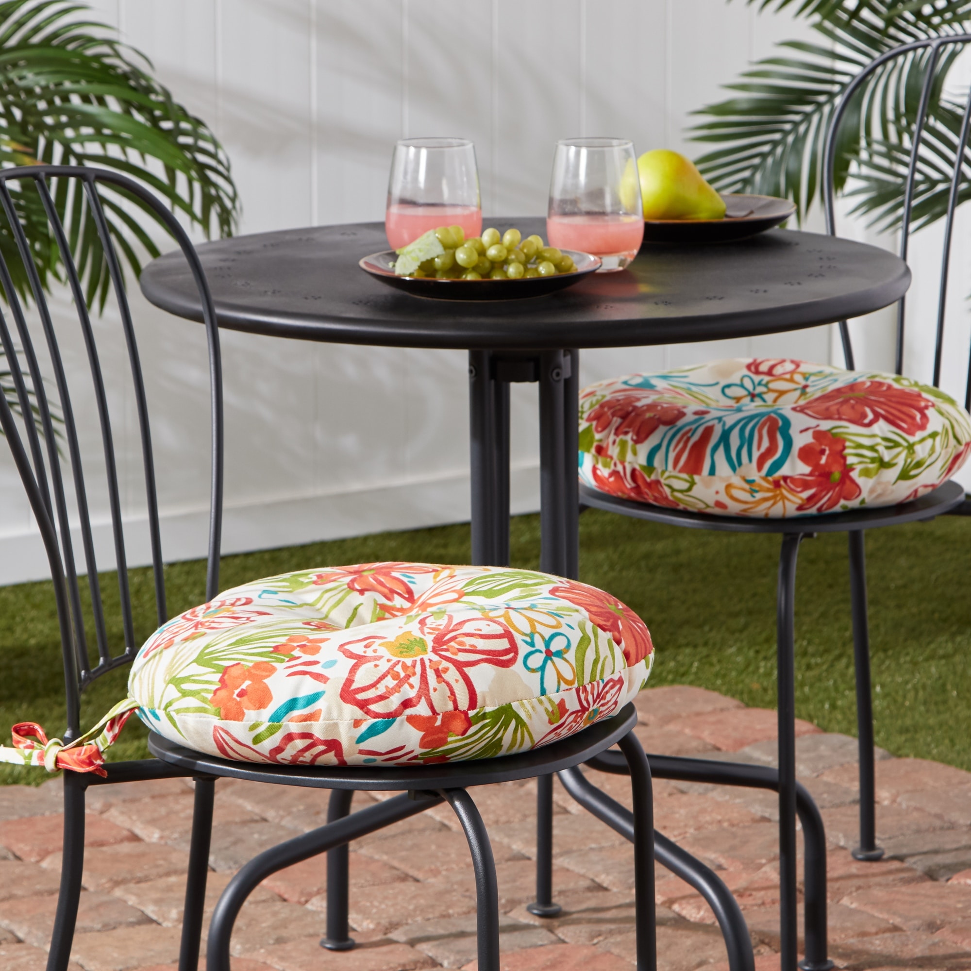 Breeze Floral Outdoor 15 inch Bistro Chair Cushions Set of 2