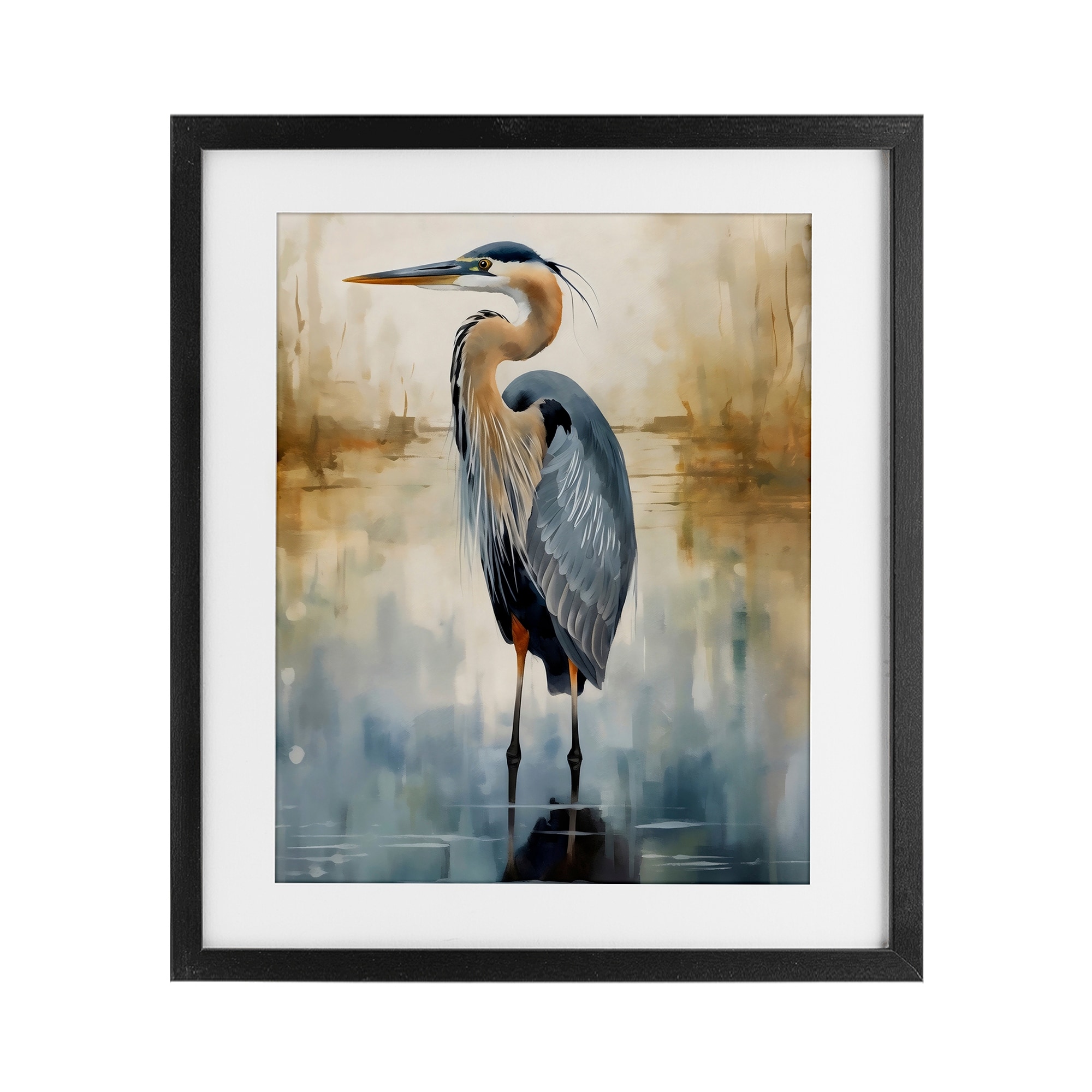 Stupell Peaceful Heron over Abstract Under Glass Framed Design By LSR Design Studio