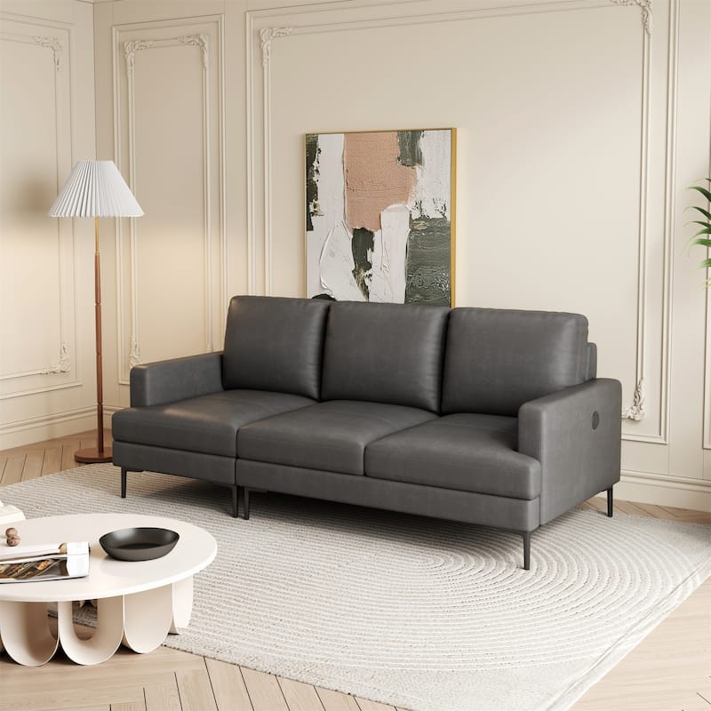 Modern Faux Leather Sectional Sofa with USB Port