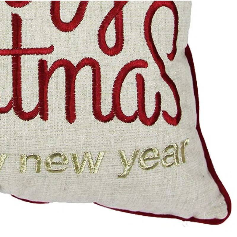 Merry Christmas and Happy New Year Throw Pillow - 20x20 Linen Look with Gold Accents and Insert