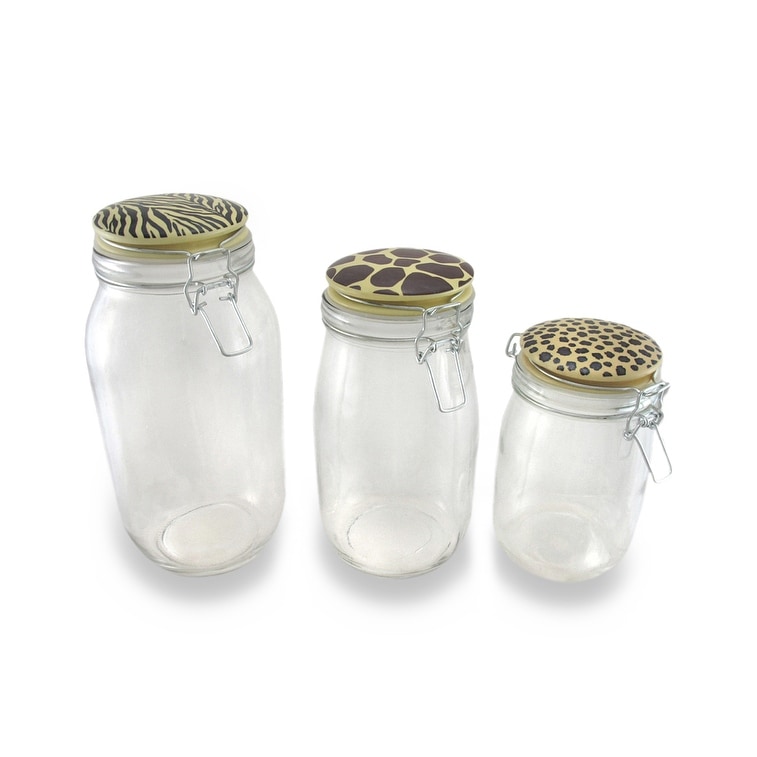 Shop Set Of 3 Clear Glass Storage Jars W Animal Print Clip Top