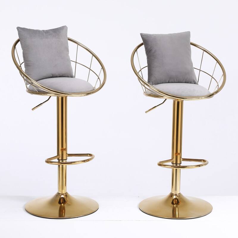 velvet bar chair, pure gold plated, 360 degree rotation, adjustable height,Suitable for dinning room and barset of 2