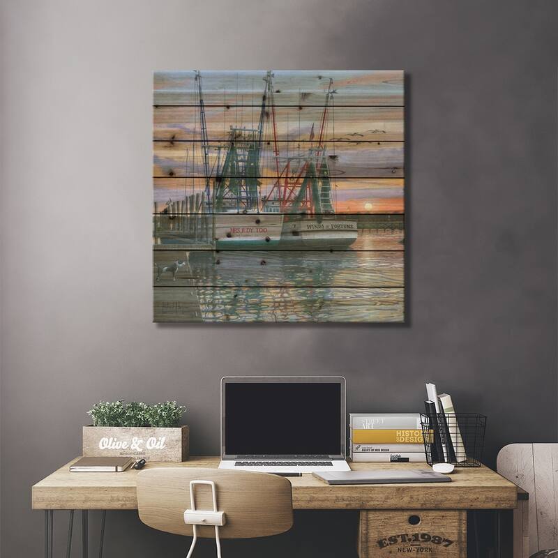 Shem Creek Shrimpers, Charleston, South Carolina Print On Wood by Richard Harpum - Multi-Color