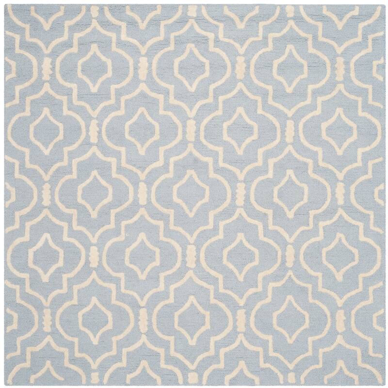 SAFAVIEH Handmade Cambridge Smaragda Modern Wool Rug - 6' Square - Light Blue/Ivory