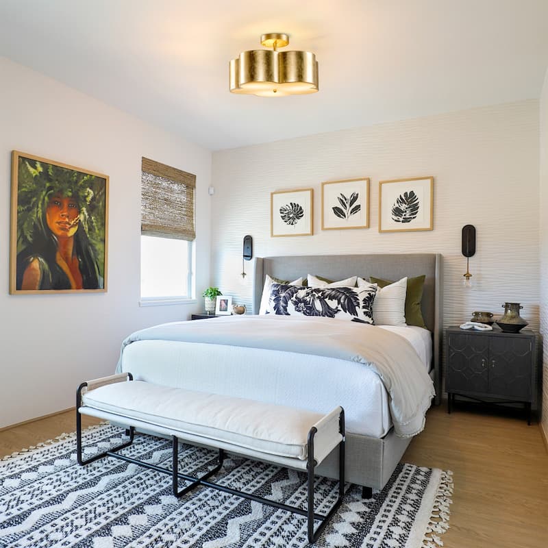 15.4" Distressed Gold 3-Light Flower Semi-Flush Mount Ceiling Light