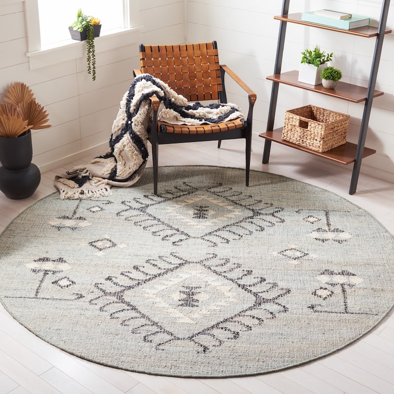 SAFAVIEH Flatweave Kilim Emiljana Jute Rug - 7' Round - Blue/Black