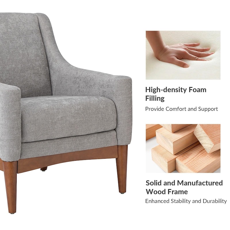 Francis Mid-century Modern Upholstered Armchair with Sloped Arms and Solid Wood Legs Set of 2 by HULALA HOME