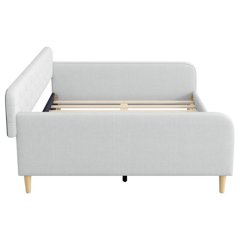 Roomfitters Queen Size Upholstered Daybed, Mid-Century Modern Sofa Bed Frame with Backrest and Tapered Wood Legs