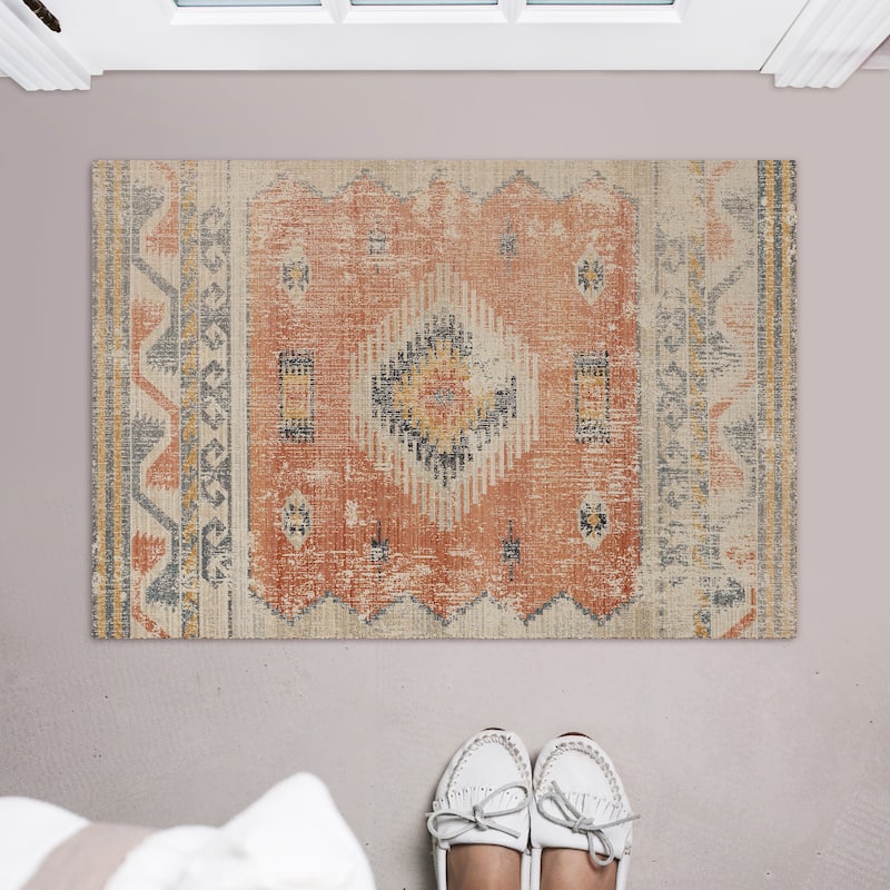 Linon Great Zero Barlow Bohemian Ivory/Rust Area Rug