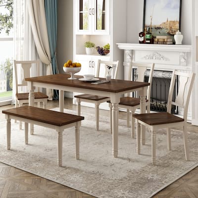 Classic 6-Piece Wooden Dining Table Set with 4 Chairs & Bench