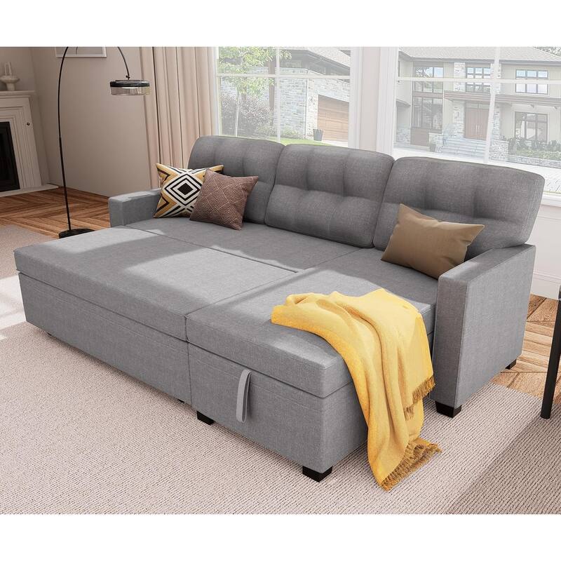 Reversible Sectional Sofa Couch,Sleeper Sofa Bed with Storage Chaise Pull Out Couch Bed for Living Room,Hidden Stroge - Light Gray