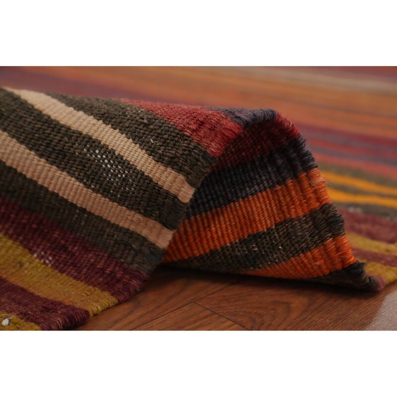 Hand Woven Oriental 100% Wool Carpet Southwestern Geometric Multi-Colored Kilim Area Rug - 9' 7'' X 4' 7''
