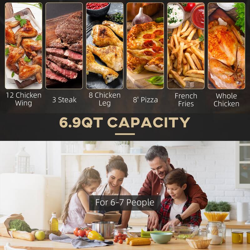 1700W 6.9 Quart Air Fryer Oven with 360° Air Circulation, Adjustable Temperature, Timer and Nonstick Basket - N/A