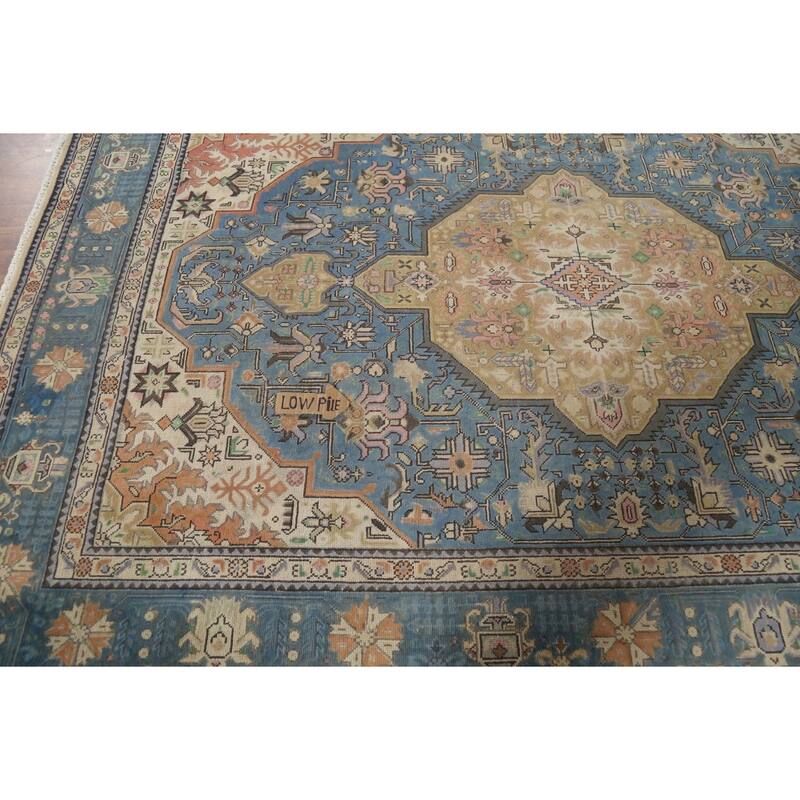 Geometric Blue Tabriz Persian Vintage Area Rug Handmade Wool Carpet - 6'6"x 9'8"