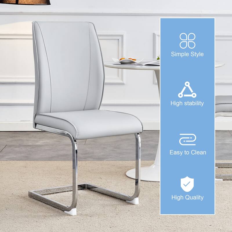 8 Piece PU High Elastic Dining Chair With High Backrest, Cushion, Silver Metal Legs For Dining Room Kitchen Living Room Bedroom