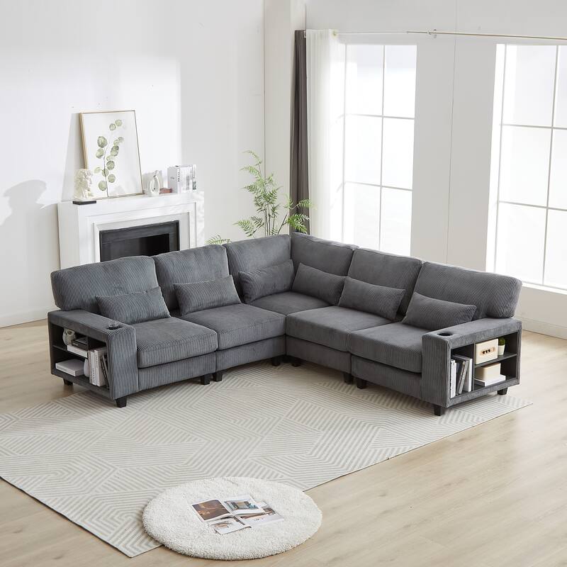 102.75" Corduroy L-Shaped Modular Sectional Sofa with Storage