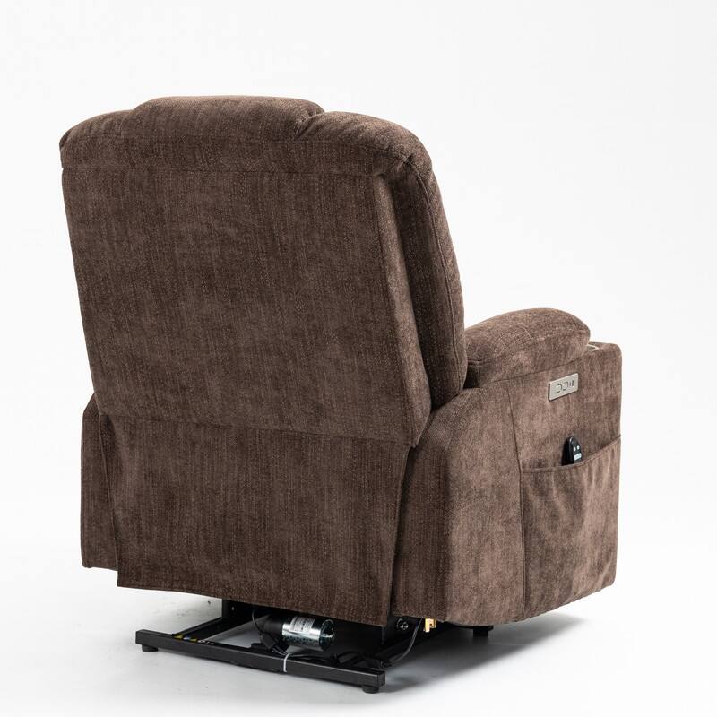 Overstuffed Large Power Lift Recliner with Massage and Heating for Elderly,2 Cup Holders and USB Ports