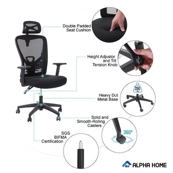Alpha Home Office Chair High Back Mesh Chair L With Adjustable Headrest Armrest Rolling Swivel Reclining Chair With Casters On Sale Overstock 32355189