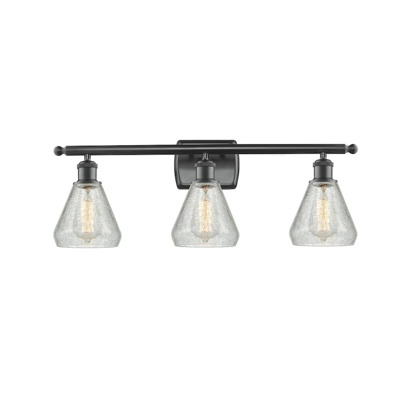 Innovations Lighting Conesus 3 Light 26" Wide Bathroom Vanity Light - Matte Black / Clear Crackle