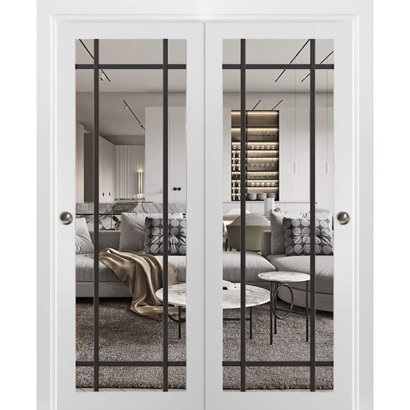 Bypass Doors 36 x 80 Lucia 2266 White Silk Clear Glass Sturdy Rails - White - 48" x 80" ( 2* 24x80)