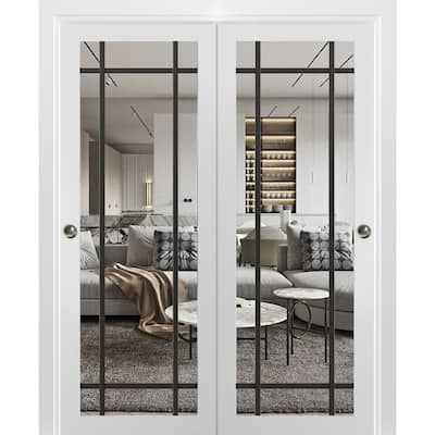 Bypass Doors 36 x 80 Lucia 2266 White Silk Clear Glass Sturdy Rails