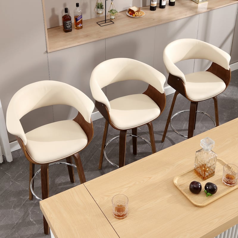 26"/29" Faux Leather Swivel Bar Stools, Wood Counter Stool